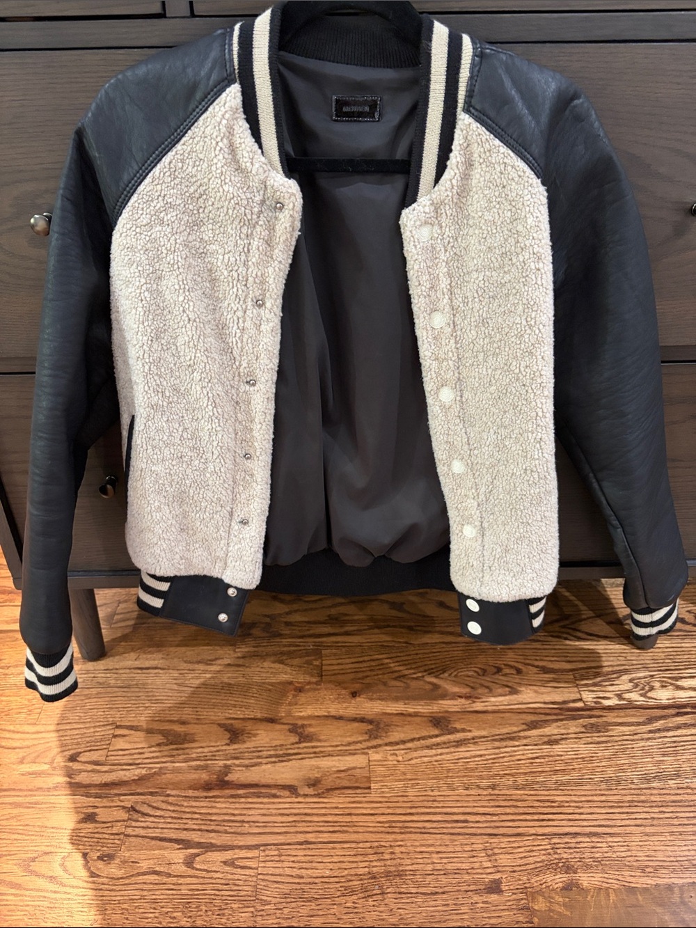 MOTHER Black & Cream Faux-Sherpa Varsity Jacket